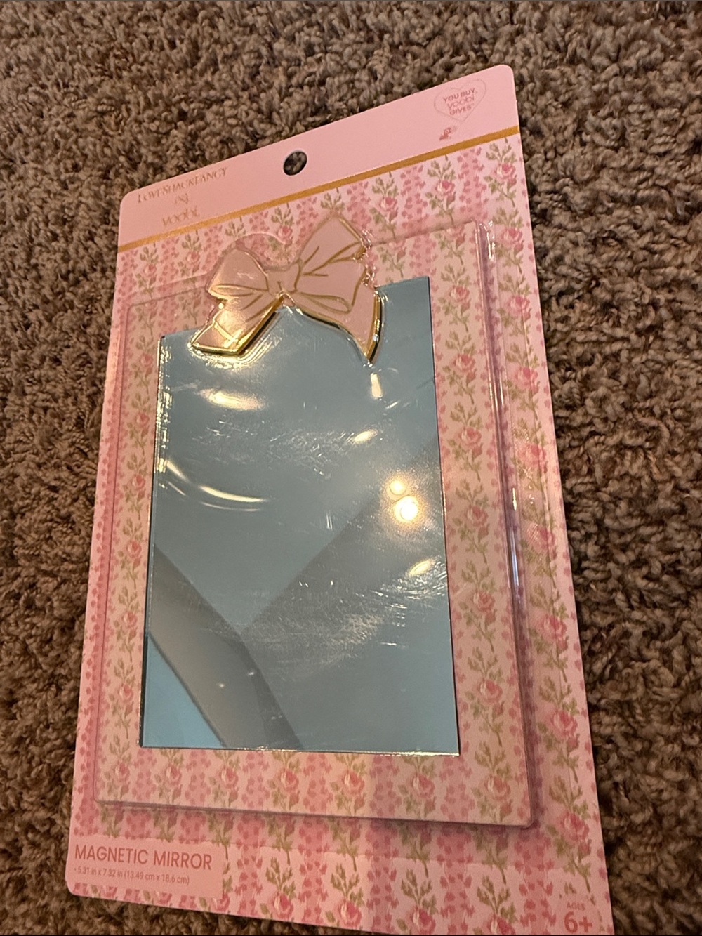 LoveShackFancy Pink Floral Magnetic Mirror with Gold Bow Accent